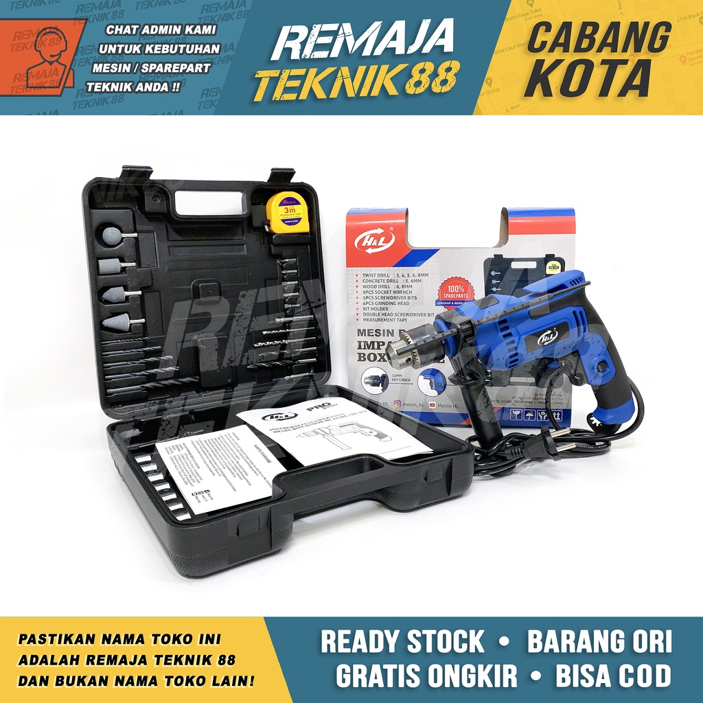 MESIN BOR BETON TEMBOK TANGAN H&L HL 913 HL913 IMPACT DRILL SET BOX