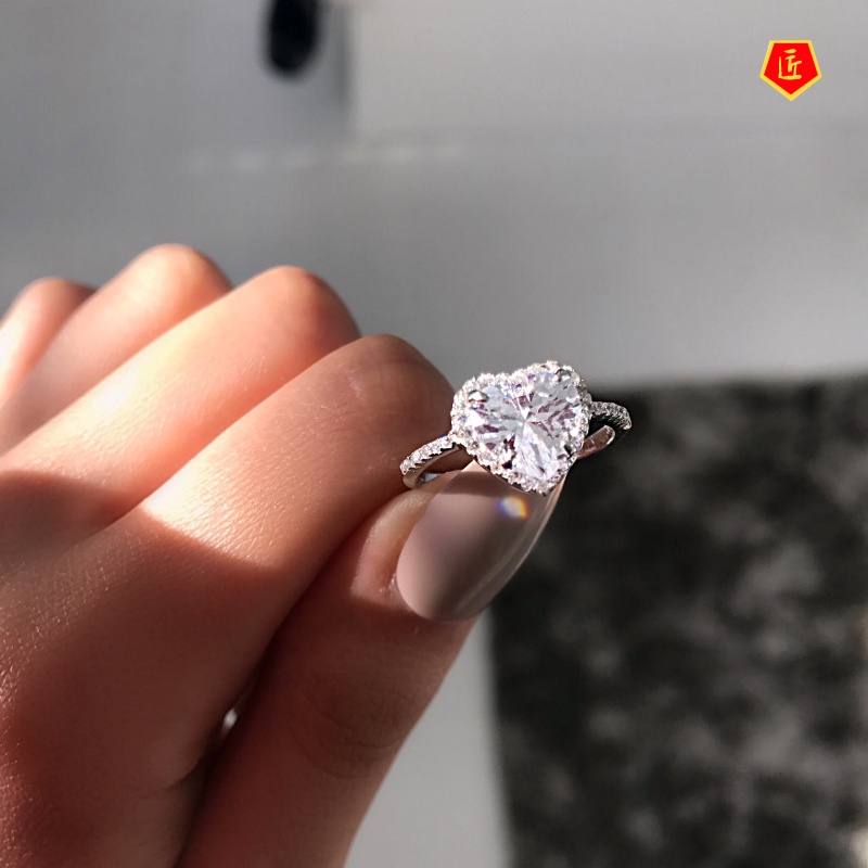 [Ready Stock]Classic Micro-Inlaid Heart-Shaped Zircon Ring Banquet Hand Jewelry