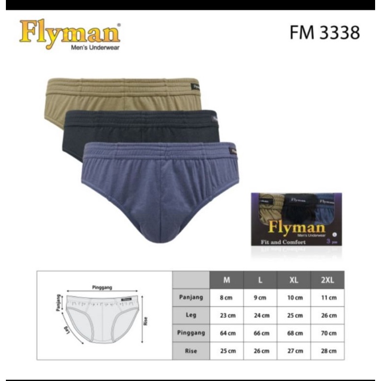 Celana Dalam Pria katun Flyman 3338 isi 3pcs