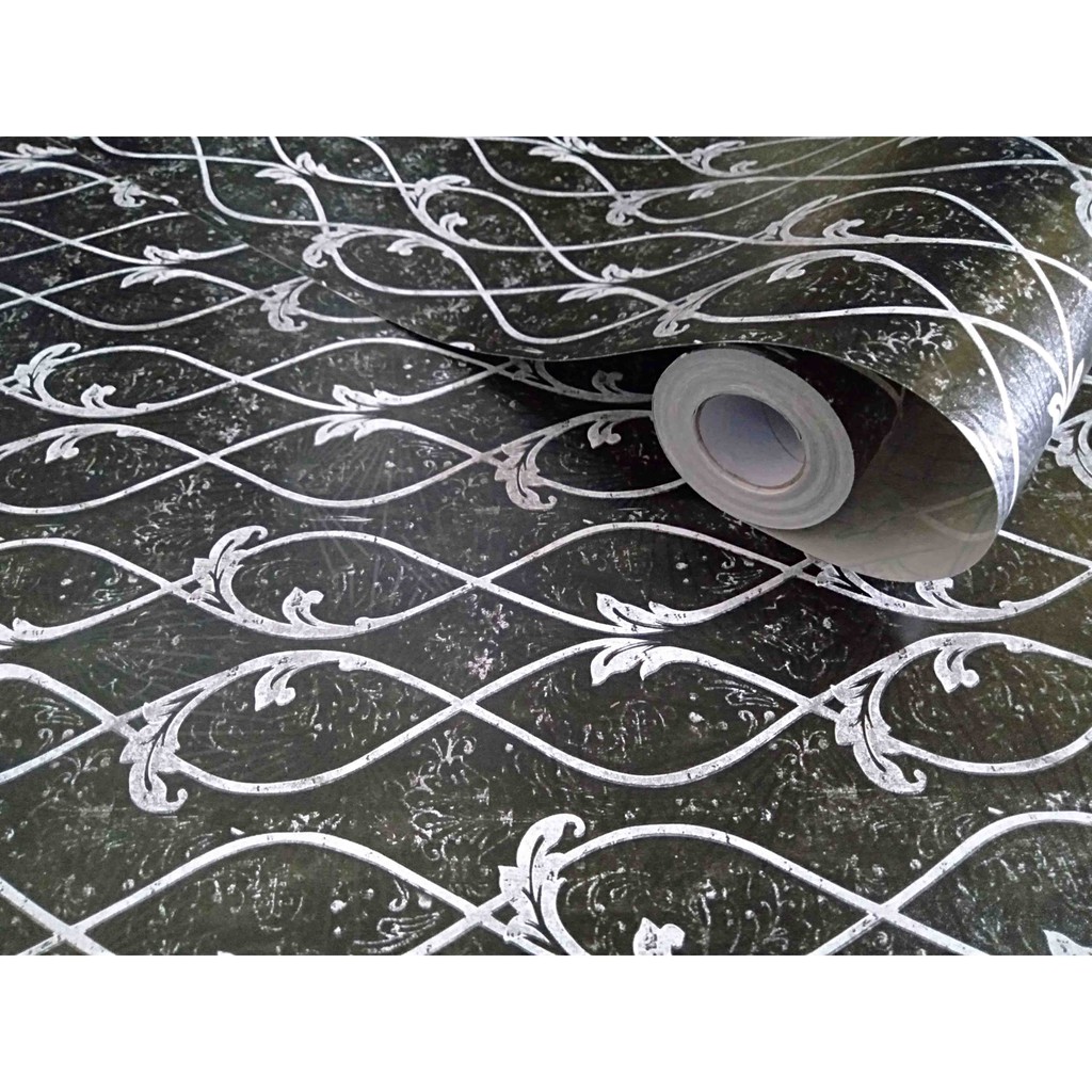 Motif Ulir Teralis Hitam Elegan / Wallpaper Stiker Dinding 10 Meter X 45 CM / Bahan PVC Anti Air