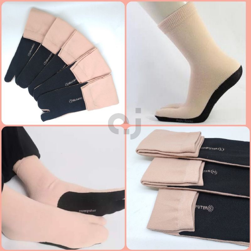 TOKO KL kaos kaki jempol muslimah crem telapak hitam kaos kaki 2 jari wanita dewasa bahan nylon lembut murah