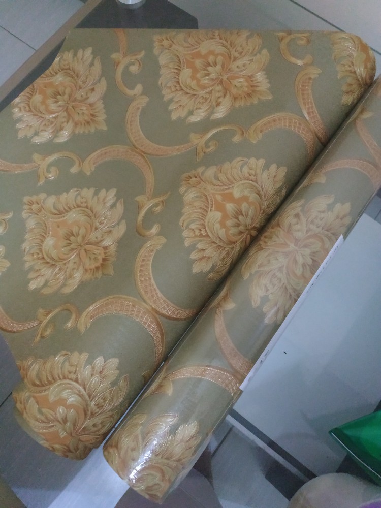 Wallpaper Dinding Klasik Biru Cream Gold Abu Mewah Emboss