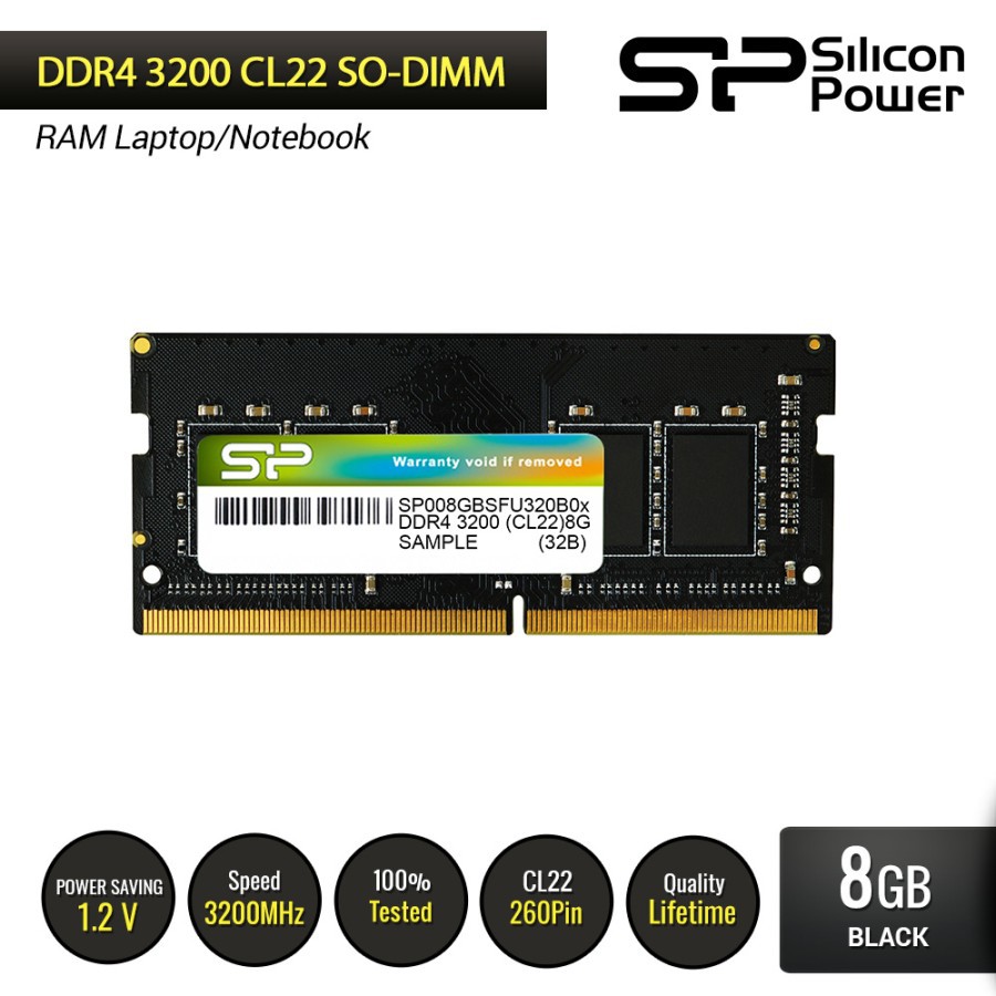 Silicon Power DDR4 3200MHz 8GB CL22 SODIMM RAM Laptop DDR4 3200 8GB PC4-25600