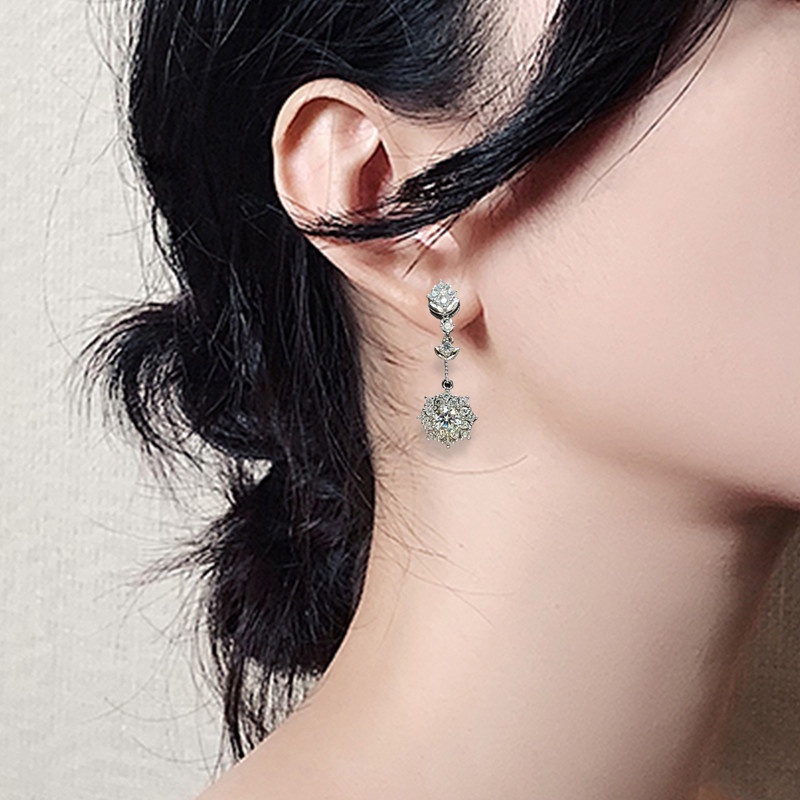 Anting Tusuk Gantung Wanita Warna Silver Hias CZ High Quality Untuk Pernikahan