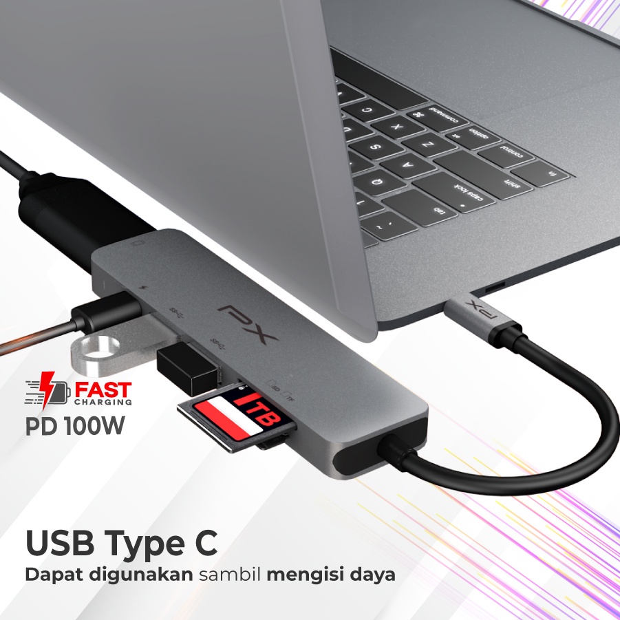 USB Hub Converter Type C 3.1 Macbook Laptop HDMI 6 in 1 PX UCH160D