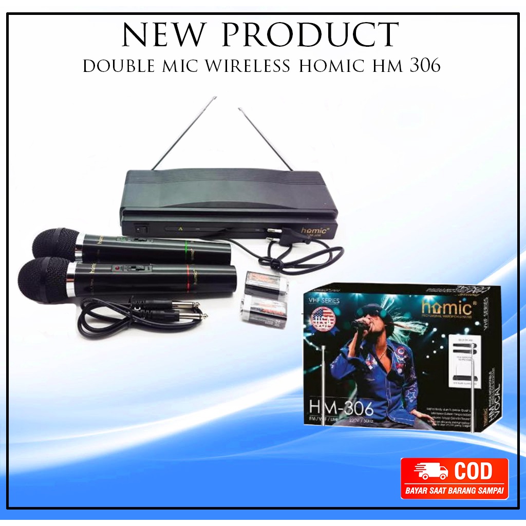 Mic Murah Homic Microphone Double Wireless HM-306 Mic Werles