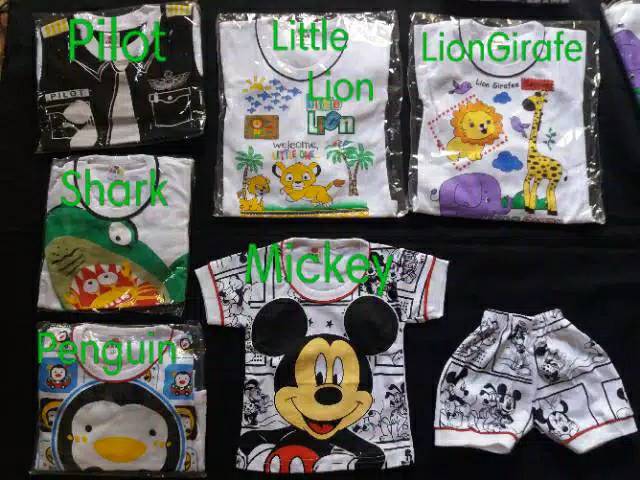 LZ.O32 Baju setelan putih/ warna karakter anak 1-3 thn