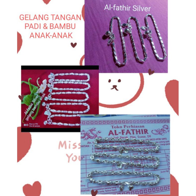 Gelang tangan padi & bambu anak bahan perak murni