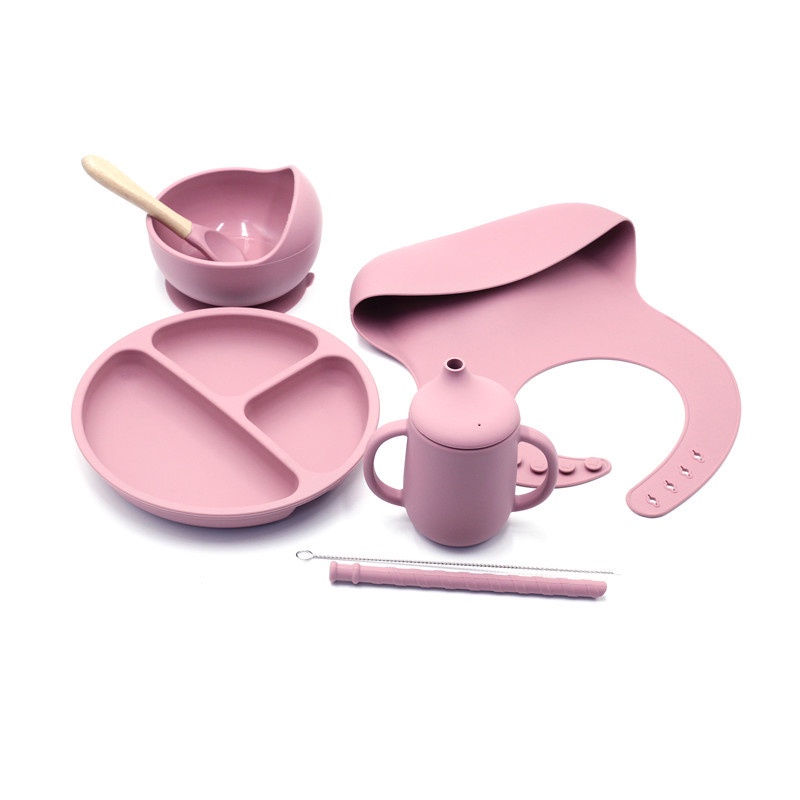 Tempat makan bayi baby Feeding tableware bowl mangkok piring silicone botol sedotan silikon 4 pcs