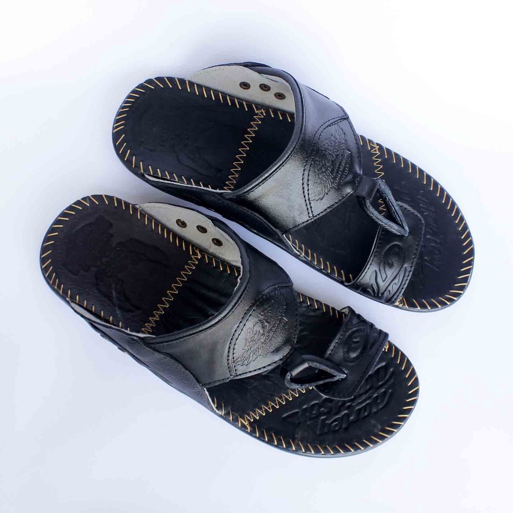 Sandal Kulit Asli - Sandal Kulit Pria Harley Davidson - Sandal Casual - Sandal Jepit Lingkar