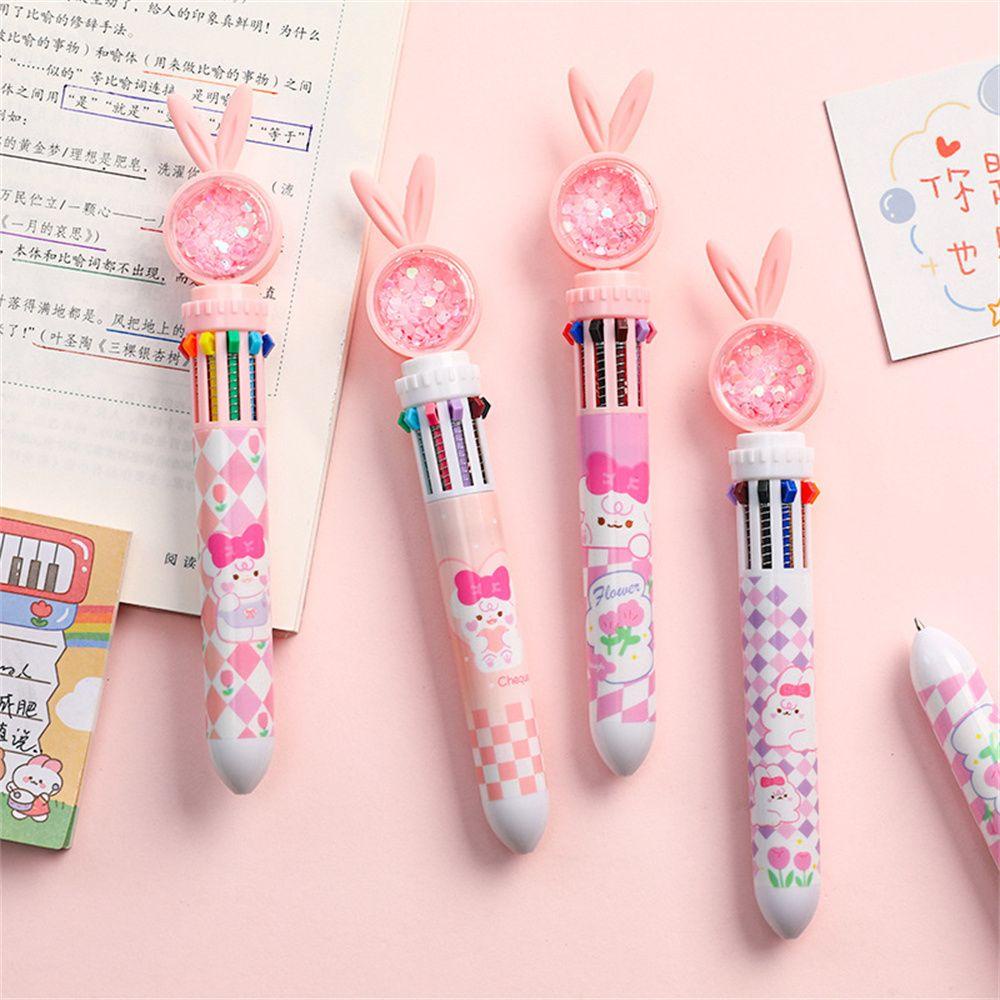 Lanfy Kartun Kelinci Pena Good-looking 0.38mm Sepuluh Warna Gaya Dorong Stationarys Pen 3D Pola Gel Pen