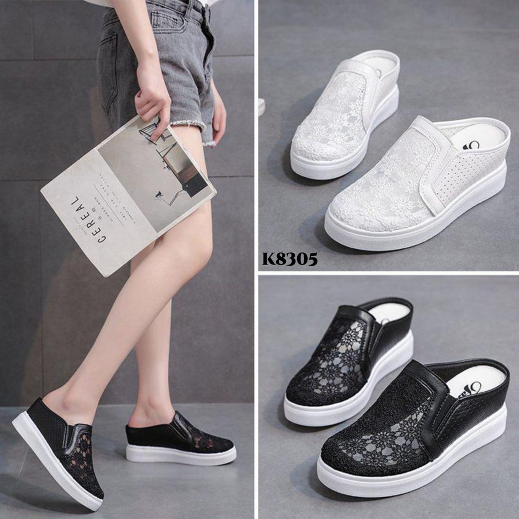 PRF Wajib up 1 size Sepatu wedges selop brocode fashion Korea K8305