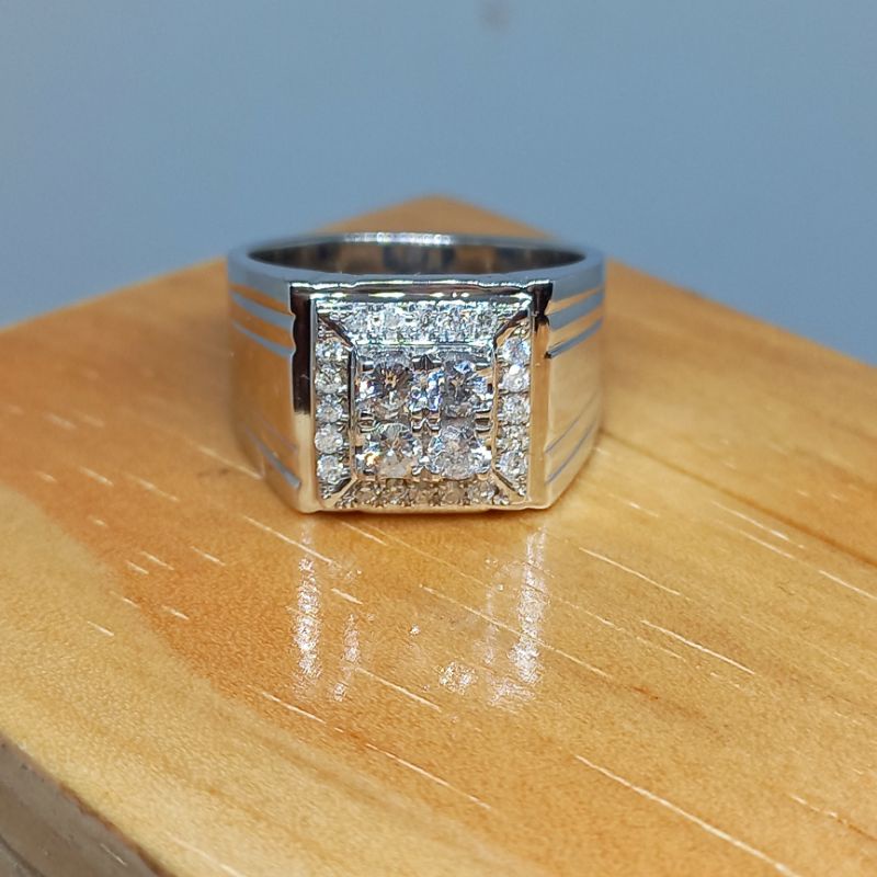 cincin berlian putih pria perak mewah free memo