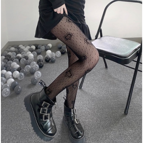 PH-13 Pantyhose Stocking Transparan Heart Pattern Fishnet Sexy Lolita