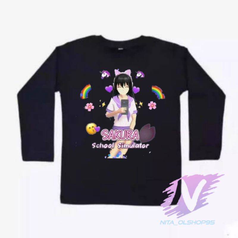 kaos anak lengan panjang sakura school simulator pelangi