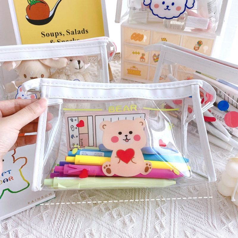 [COD] Travel Pouch Transparan Tas Pouch Kosmetik Transparan Anti Air Kotak Pensil Pouch Kosmetik Traveling Lucu Cute Washbag Import