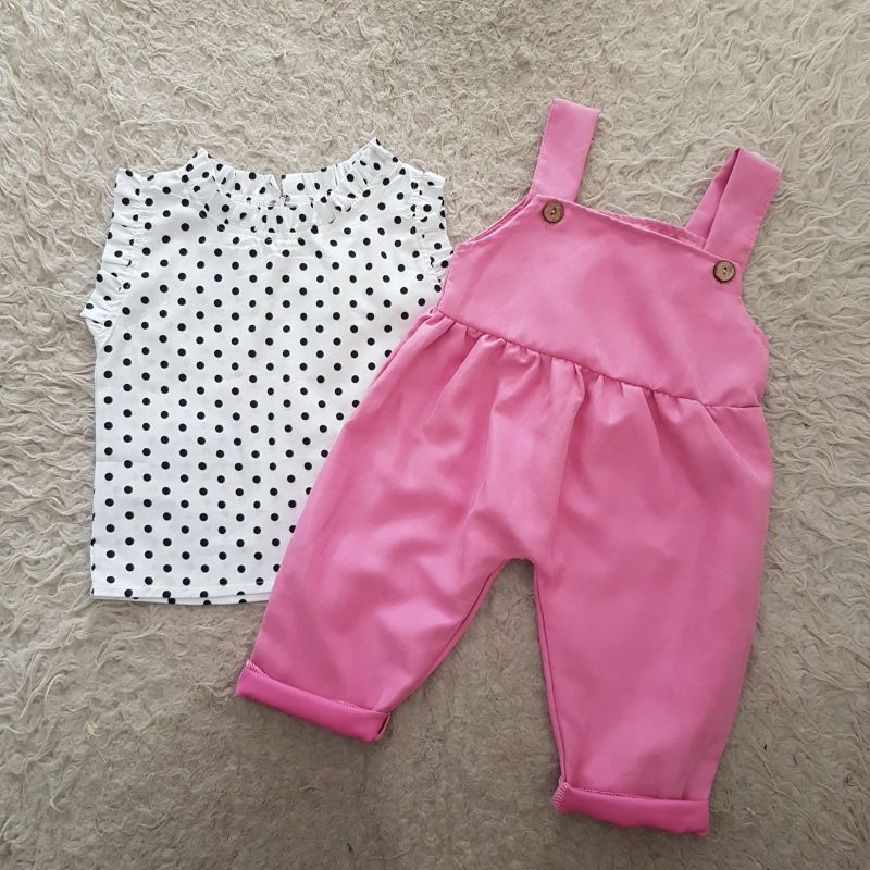 baju bayi polkadot chinos set