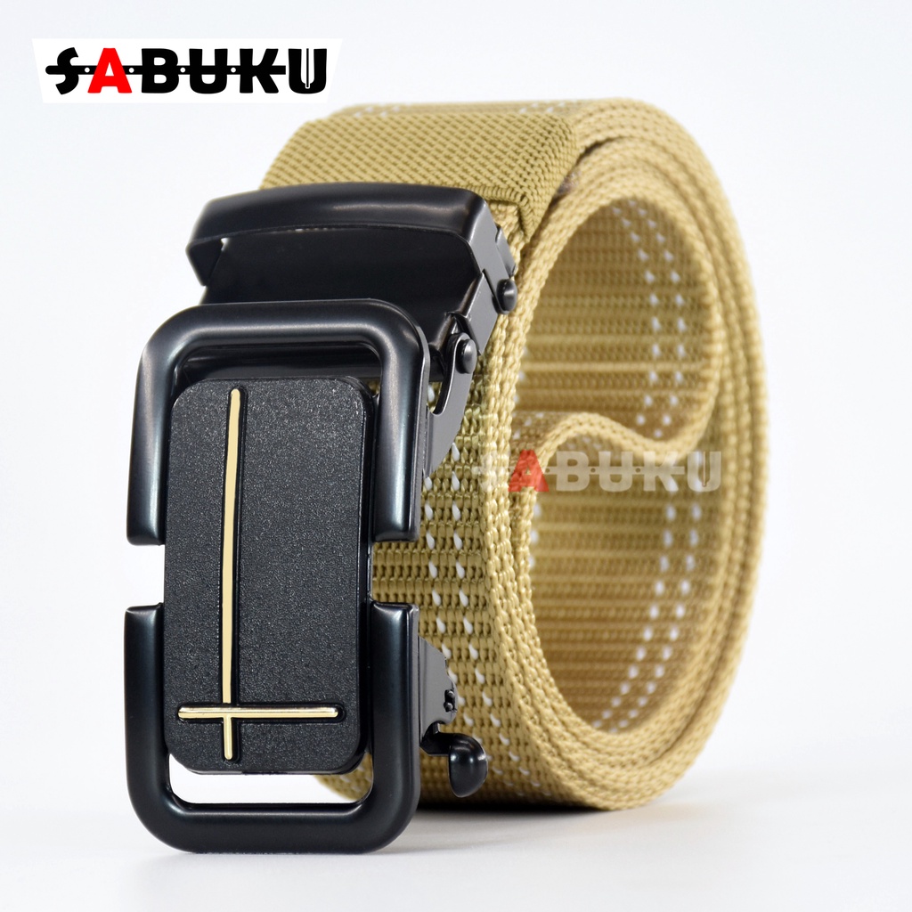 Ikat Pinggang Pria Sabuk Rel Kepala Logam Besi Sabuk Nylon Kanvas Gesper Pria Men Belt -153