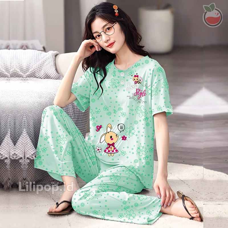 Lilipop.id  Baju Tidur Wanita CP Style Setelan Piyama BabyDoll Kaos Celana Panjang