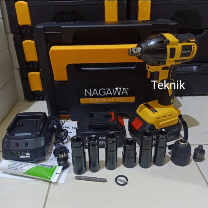 impact wrench nagawa nic21k / mesin buka baut nagawa 21v nic21 set