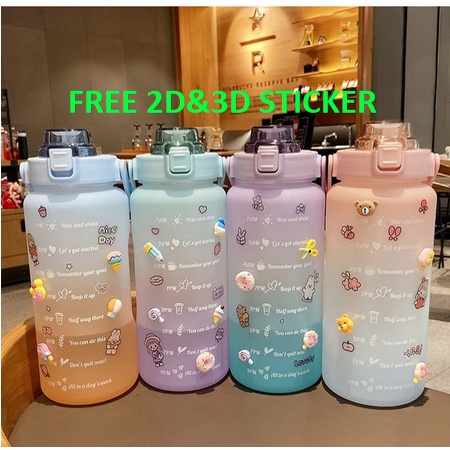 Botol Minum 2 Liter Botol Minum Korea Viral 2000ml Motivasi FREE PACKING BUBBLE