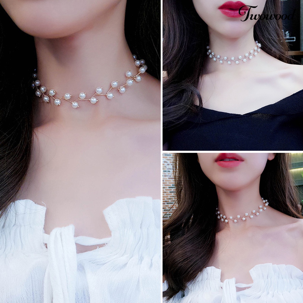 Kalung Choker Rantai Klavikula Dengan Liontin Mutiara Tiruan Untuk Wanita