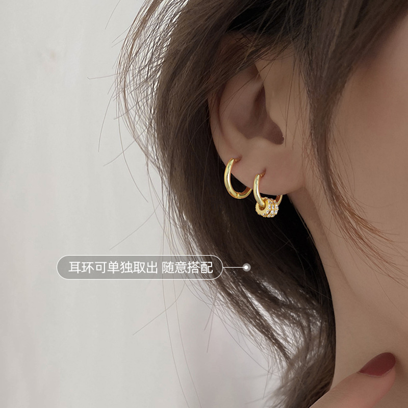 Anting Perak Sterling Kecil Exquisite Zirkon Anting Hoop Lingkaran Emas Drop Earrings Anting Tindik Sederhana