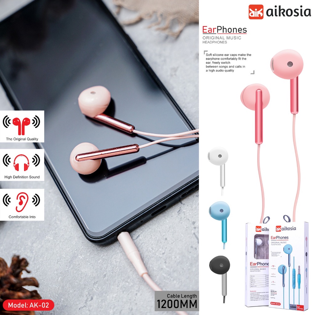 BOS - HF AIKOSIA MODEL AK02 | HANDSFREE EARPHONE HENDSET EXTRA BASS AK-02