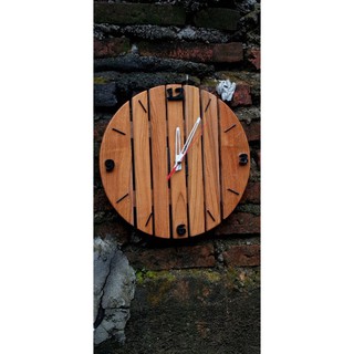 jam dinding desain setengah lingkar kanan kiri bahan dari kayu jati asli free finishing #2