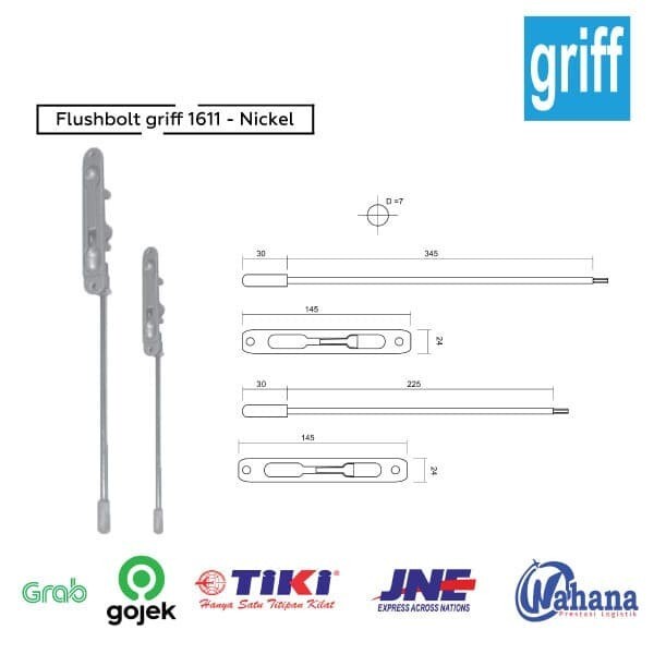 Grendel tanam Flushbolt griff 1611 - Nickel/ grendel tanam / Pintu Aluminium/slot pintu