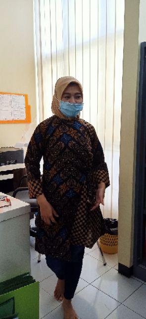 Tunic Ziggy Tali Bunga Zigzag Lawasan Tunik Batik Sogan Coklat Couple Seragam Kantor Kerja Solo