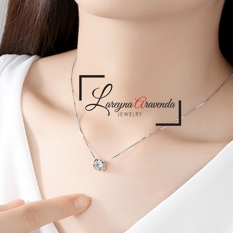 Kalung Wanita Titanium 45cm Liontin Model Love Kristal Crystal Anti Karat Non Alergi KL014