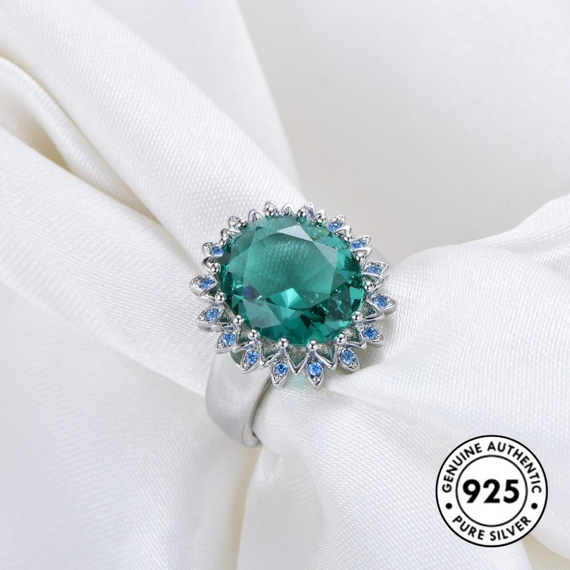 Cincin Sterling Silver 925 Dengan Permata Hijau Untuk Wanita