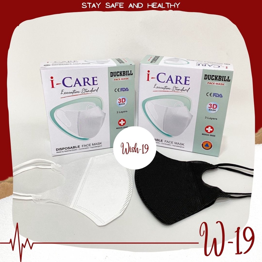 Masker Duckbill i Care per Box isi 50pcs / Masker i-Care Duckbill Putih / Duckbill Face Mask 3D
