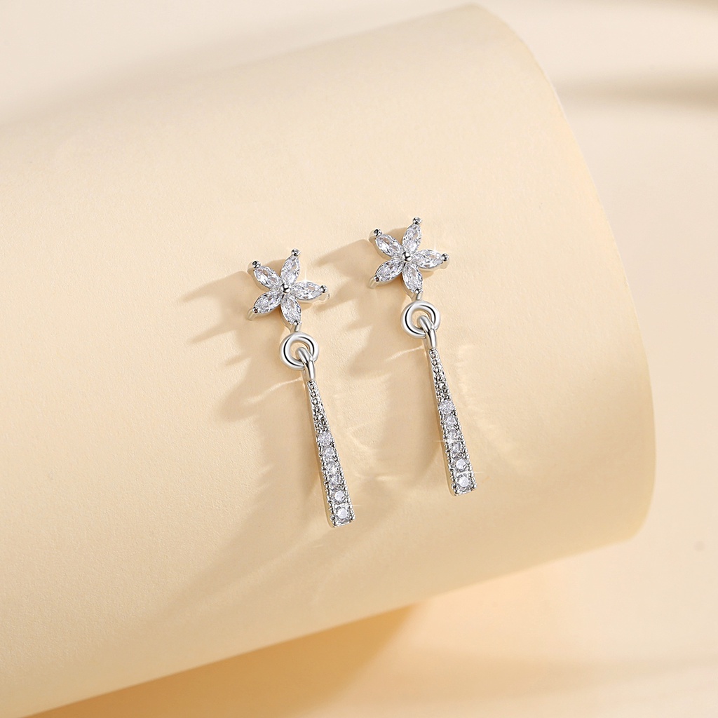 Y558【COD】Korean Shining Anting Bunga Zirkon Female High Sense Earrings Anti Karat