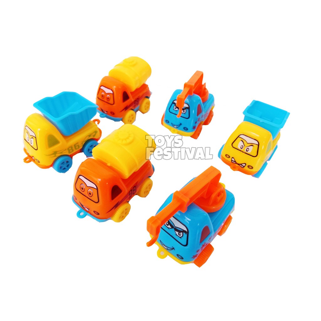 Set 6 pcs Pullback Mainan Mobil Cartoon Truck Conctruction