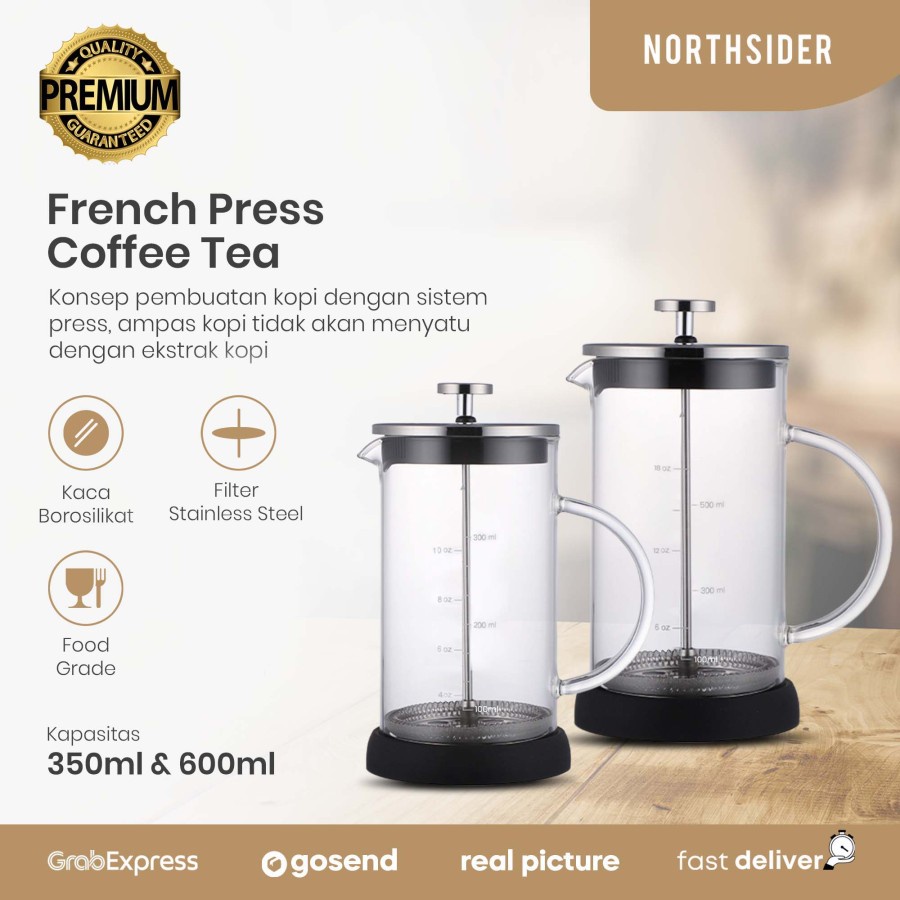 FRENCH PRESS KOPI TEH 350ml dan 600ml BAHAN KACA | COFFEE OR TEA MAKER