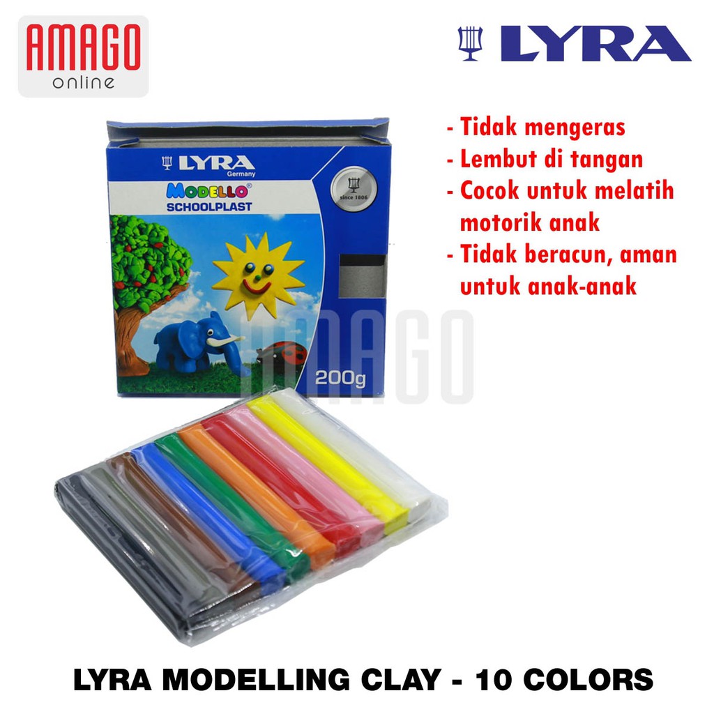 Lyra Modelling Modello School Plast Schoolplast Plastisin Lilin Clay Mainan Anak 10 Colors 200 Gram Non Toxic 8061100