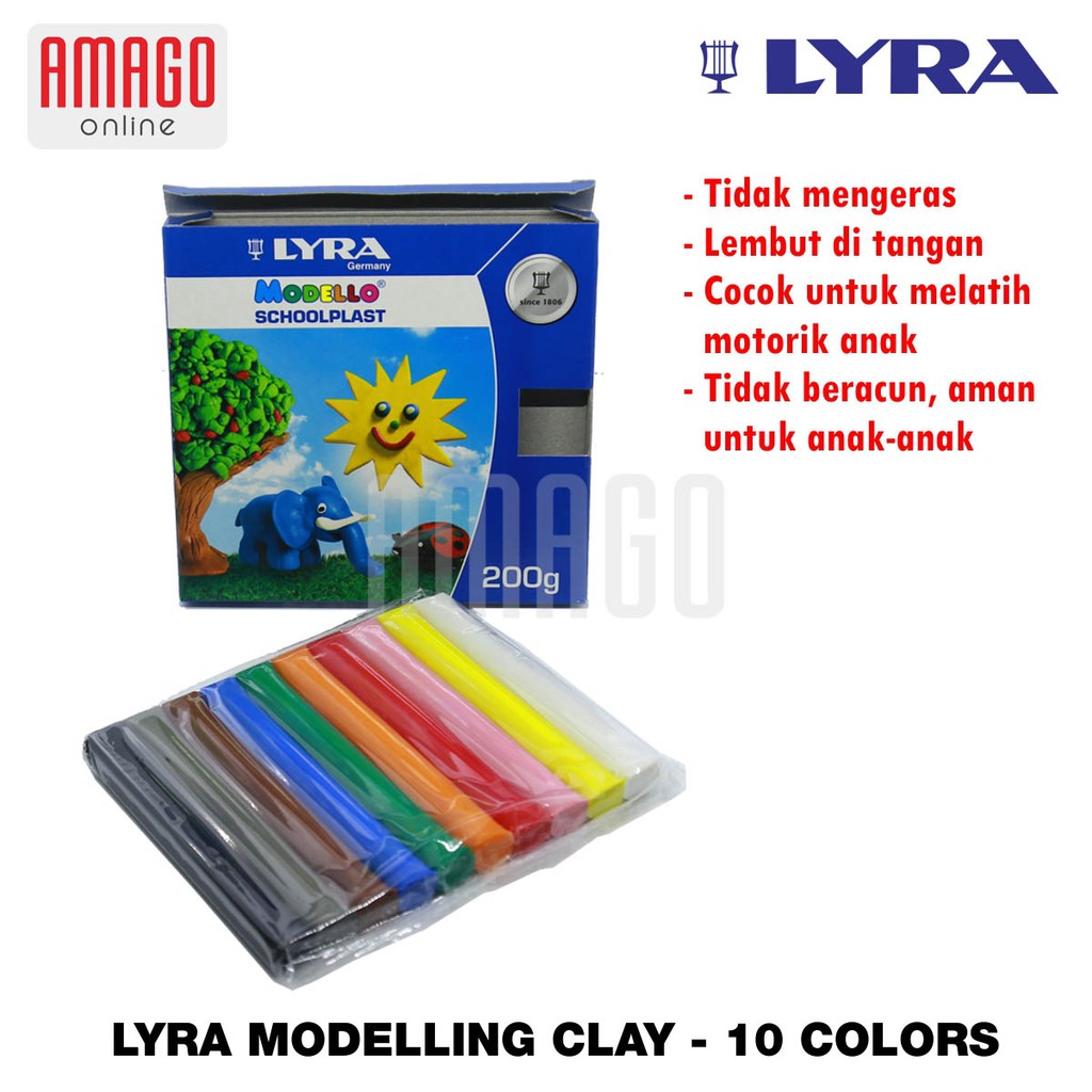 LYRA Modelling Clay Modello School Plast Lilin Mainan Edukasi Anak 10 Colors @ 20 Gram - 8061100