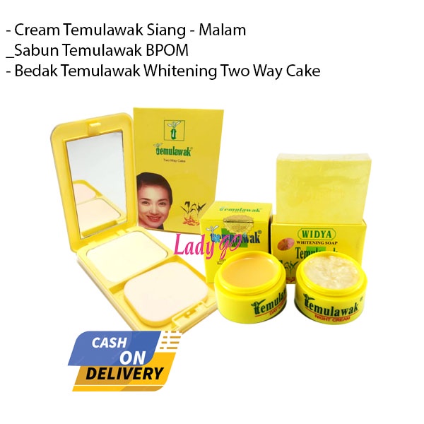 Paket 4in1n Cream Temulawak Siang - Malam // Sabun Temulawak BPOM Plus Bedak Temulawak Whitening Two Way Cake