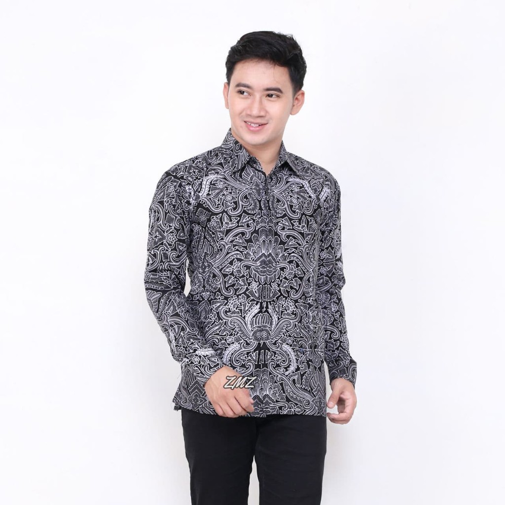 Atasan Batik Pria Lengan Panjang Kenongo Hem Padi Pekalongan M L XL-KMJ-CERBON SILVER