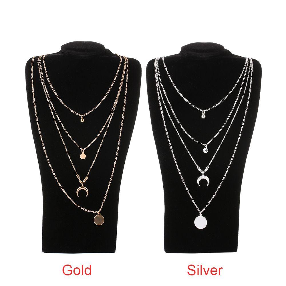 Nanas Multilayer Tanduk Kalung Musim Panas Bohemian Rantai Choker Golden Choker