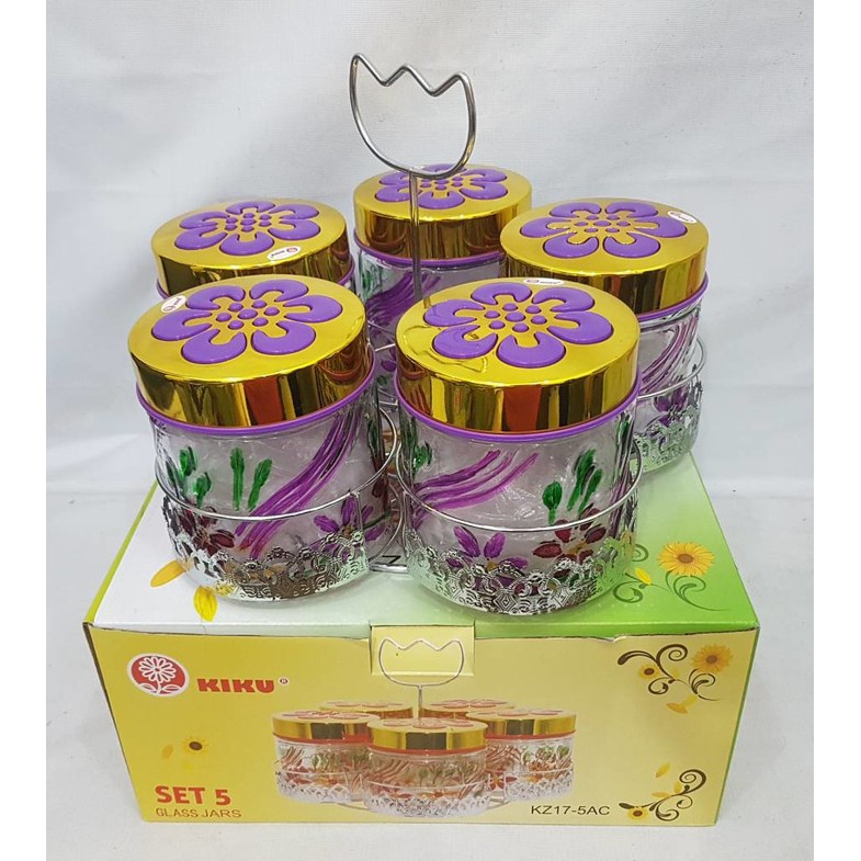 Kiku toples kaca set 5pc putar KZ17-5AC/toples kaca