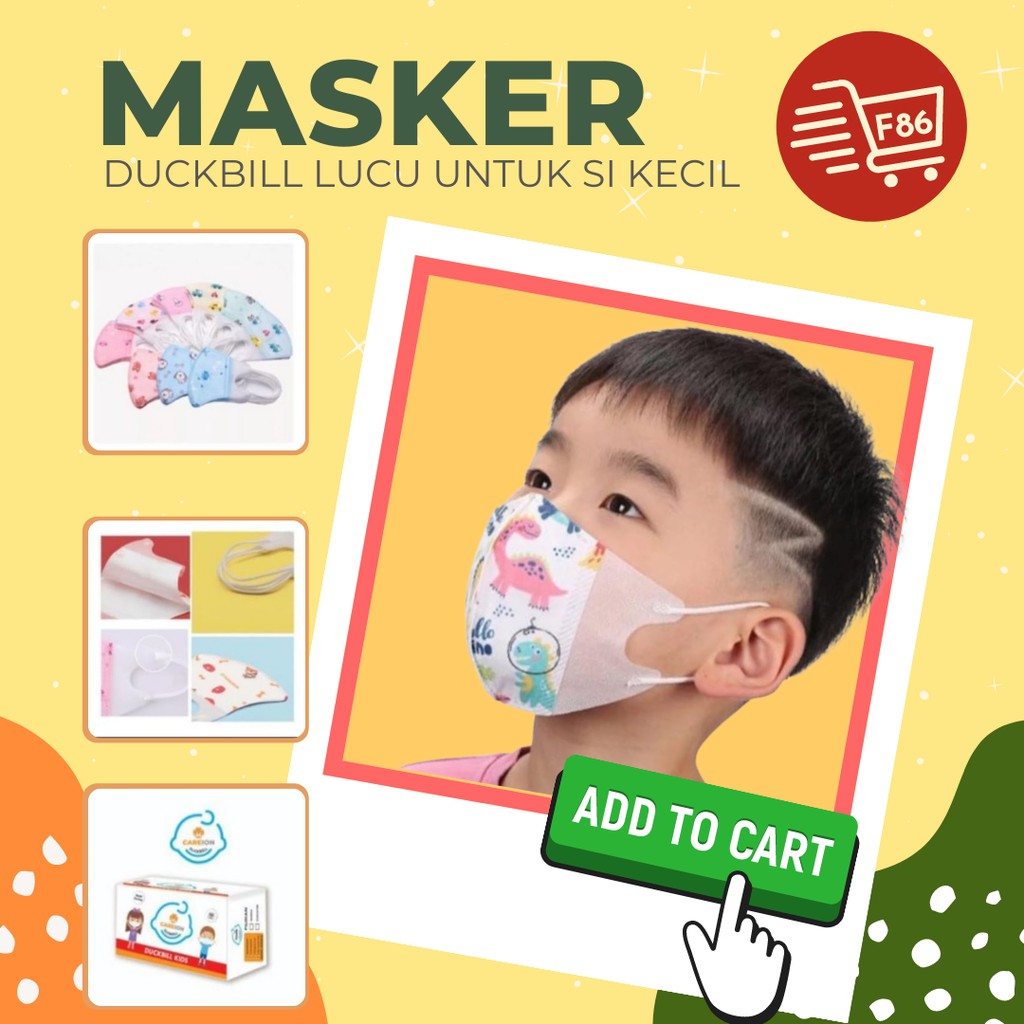 F86 Masker anak anak model KN95 atau Duckbill harga per pack, isi 50PC