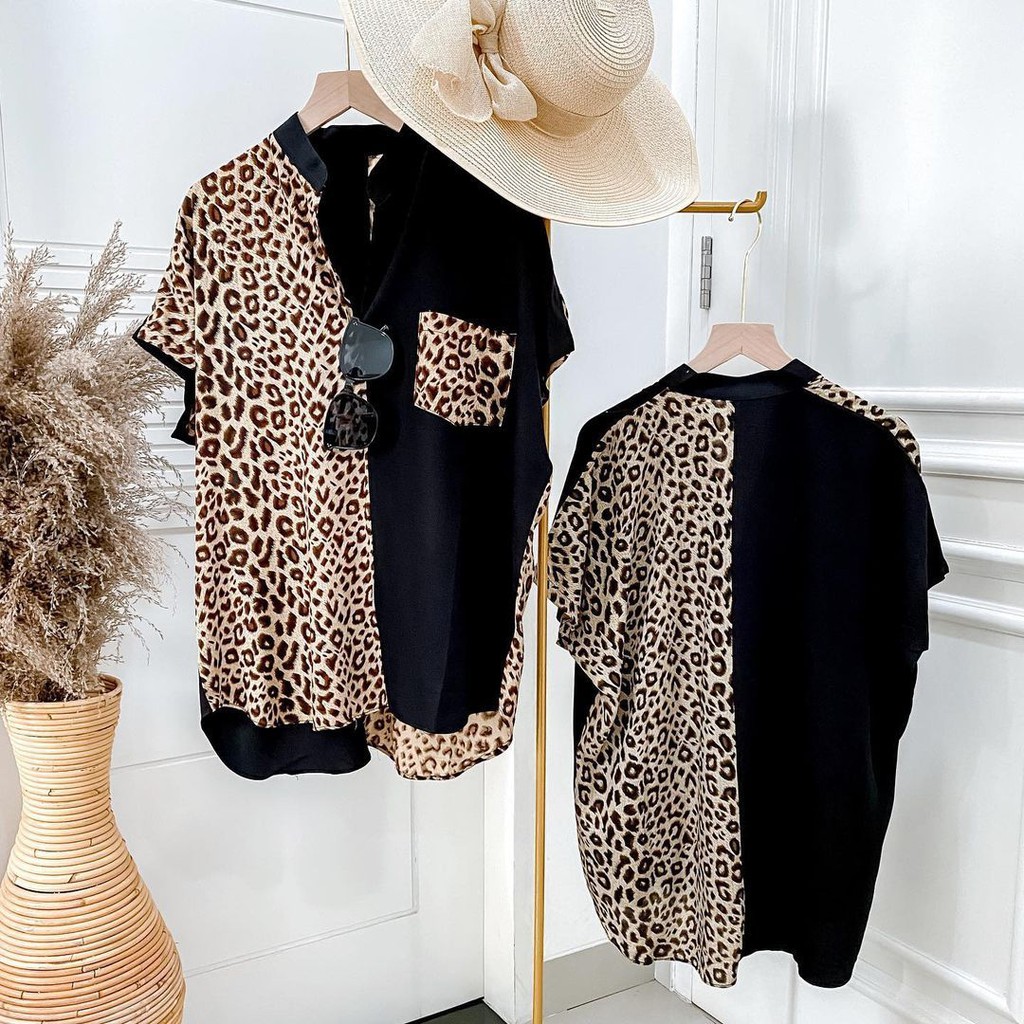 Double Lucky / Basic Twill Leopard / Atasan Rayon / Baju Atasan Wanita / Corak-1
