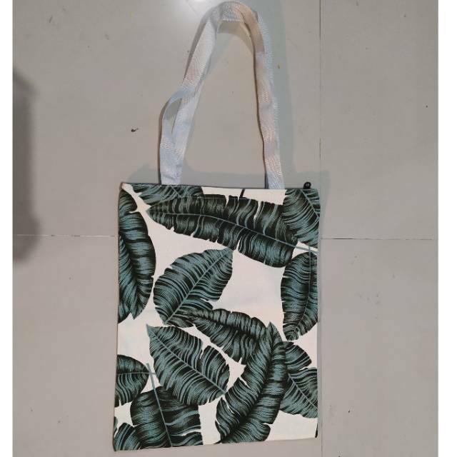 (BISA COD) TOTE BAG GAMBAR DAUN DAN BUNGA KUALITAS PREMIUM UKURAN 35x25 cm - TAS PRIA DAN WANITA