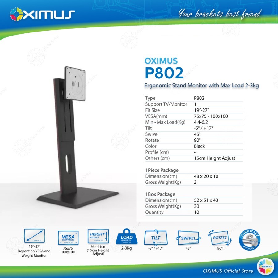 Bracket TV LCD LED Monitor Ergonomic Stand Oximus P802 / P804 / P806