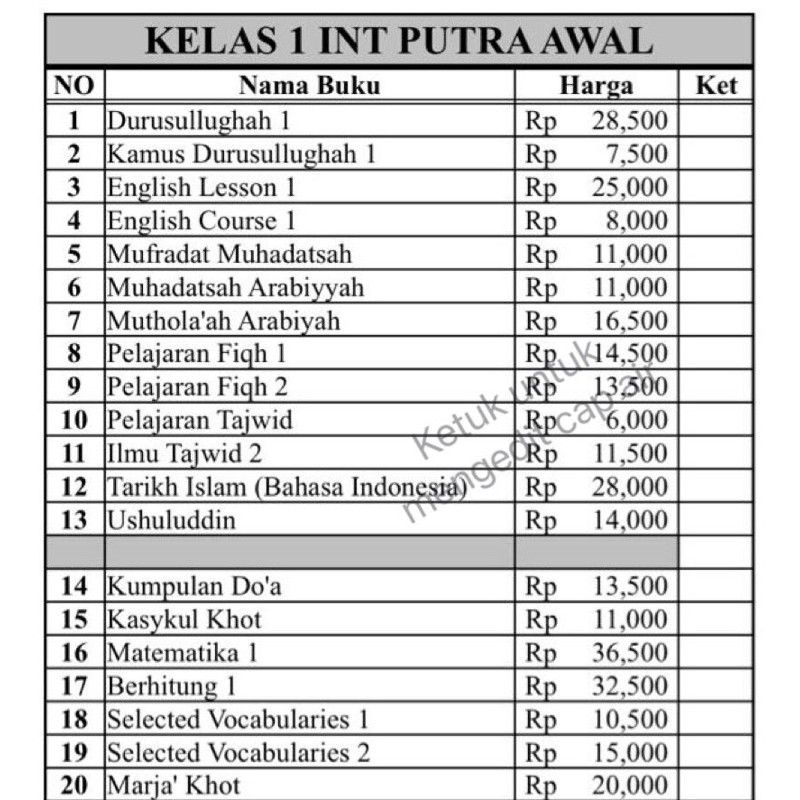 Buku Paket Kelas 1 Intensif Putra KMI GONTOR