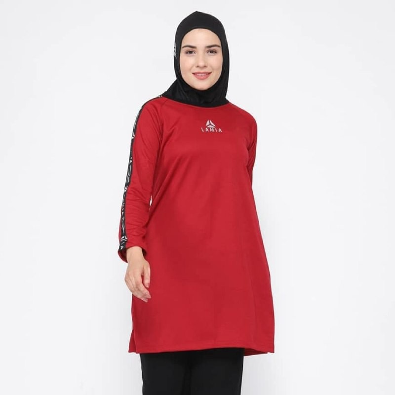 Atasan Olahraga Wanita Basic Tunik Red by Lamia