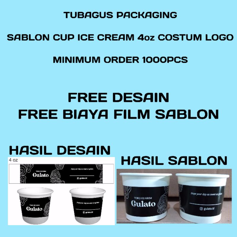 Sablon cup ice cream 4oz costum logo+tutup